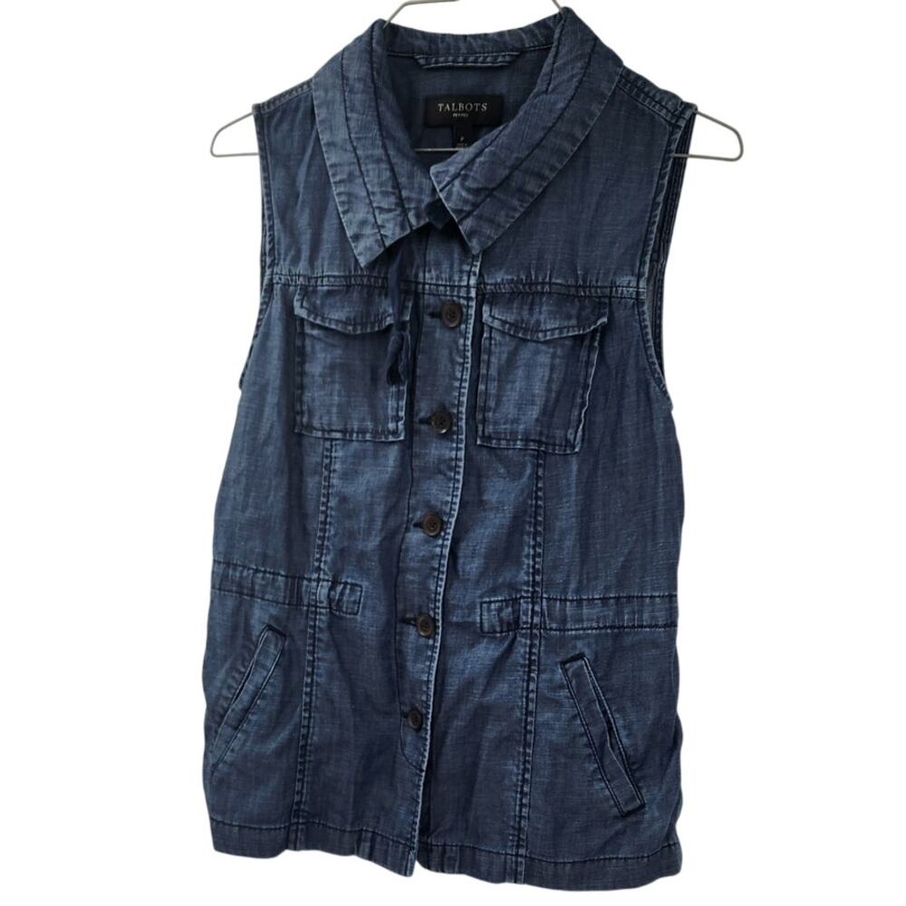 Talbots Denim Button Down Jean Tank Top Womens Petite Size Small P